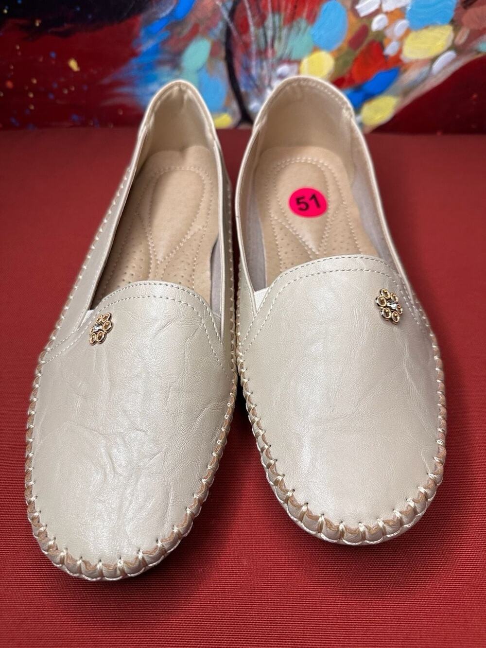 No.51 Women's Beige Slip-On Loafer Flats Size 42